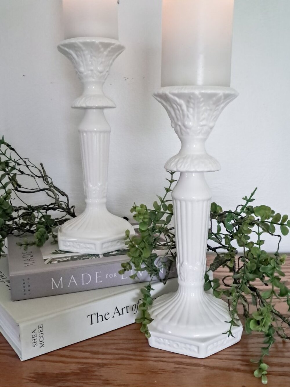 two VINTAGE Cream/White Candle Holders HOME INTERIORS wedding décor LIKE NEW